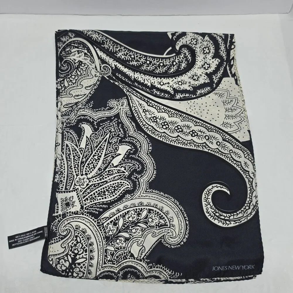 Vintage Designer Silk Scarf Bundle Of 3 Black White Gray Floral Paisley